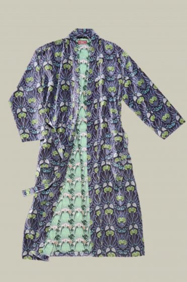 Long Velvet Kimono in Muguet Blue