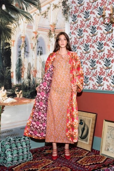 Long Velvet Kimono in Poppy Orange
