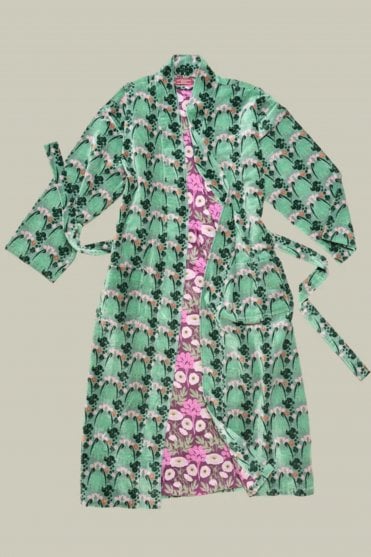 Long Velvet Kimono in William Sage Green