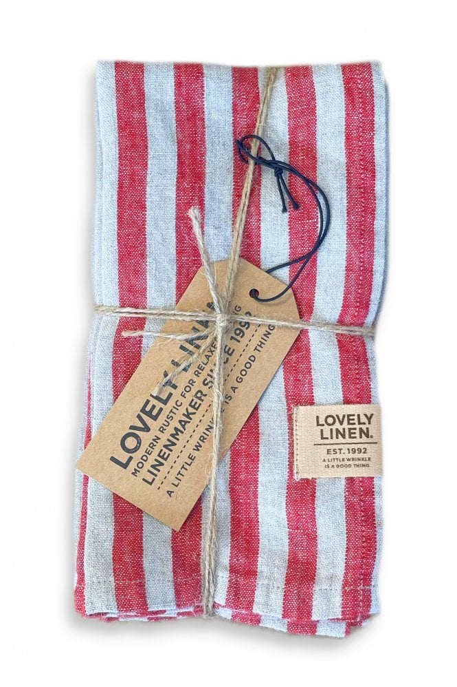 Lovely Linen Linen Napkins in Real Red Stripe Set of 4