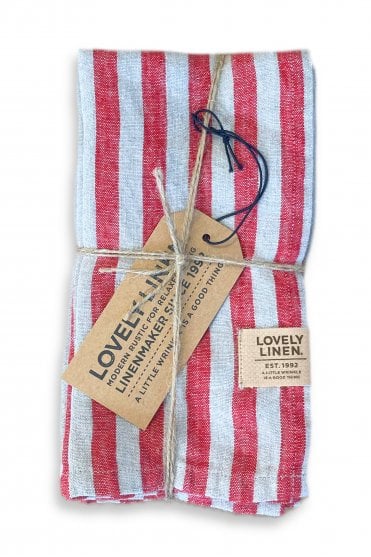 Linen Napkins in Real Red Stripe Set of 4