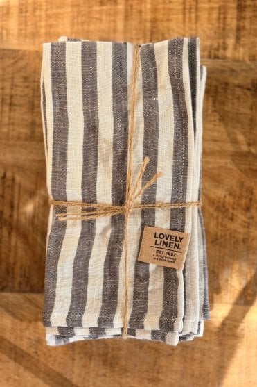 Linen Napkins in Stripe Dark Grey Set of 4