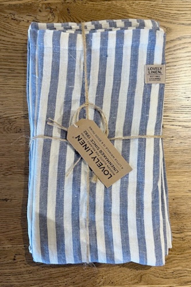 Lovely Linen Misty Tablecloth in Blue Stripe 145 x 300 cms