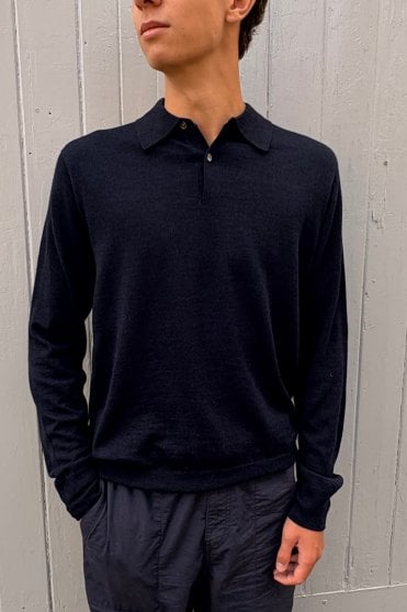 Merino Polo Pullover in Navy