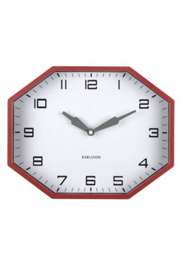 Modern Octagon Wall Clock in Red