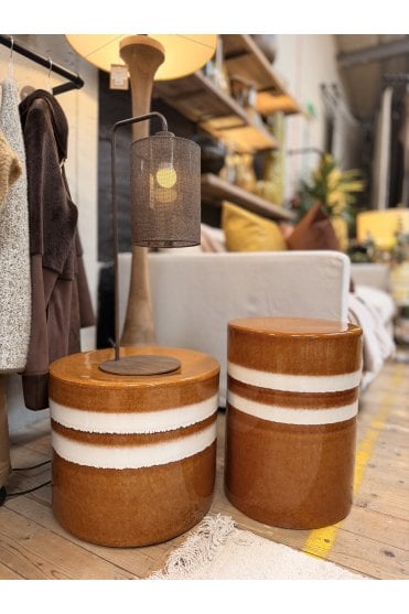 Mooca Side Table in Ceramics Cognac White Large