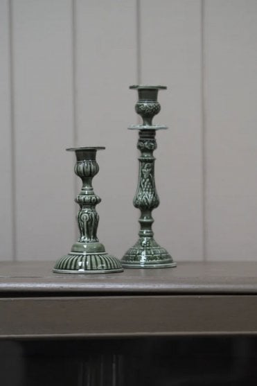 Enamel Candlestick in Forest Large