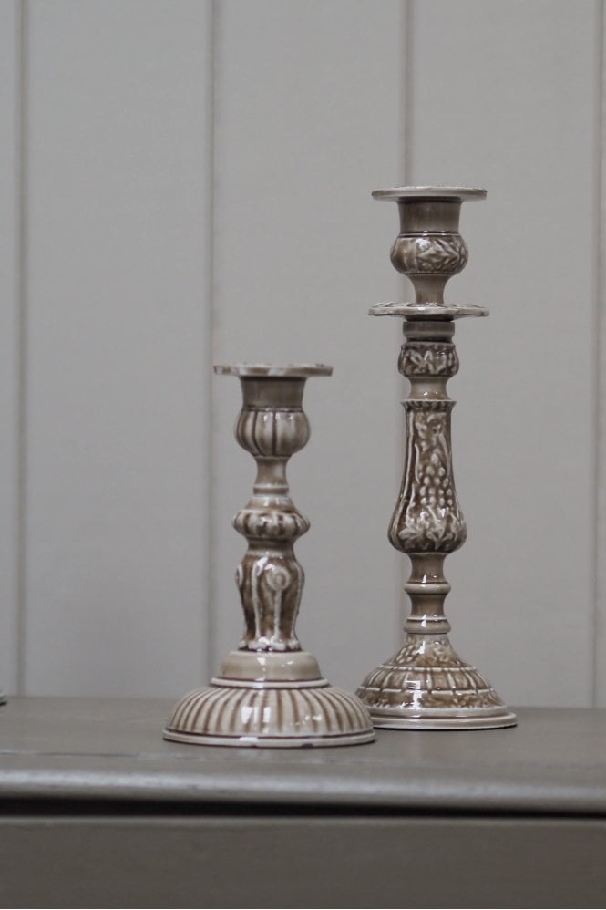 Morgan Wright Enamel Candlestick in Taupe