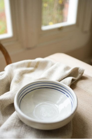 Handpainted Breton Stripe Snack Bowl in Ink