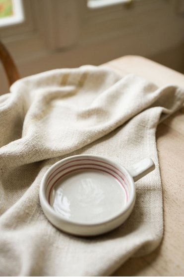Handprinted Breton Stripe Olive Bowl in Brick