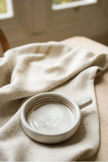 Handprinted Breton Stripe Olive Bowl in Taupe