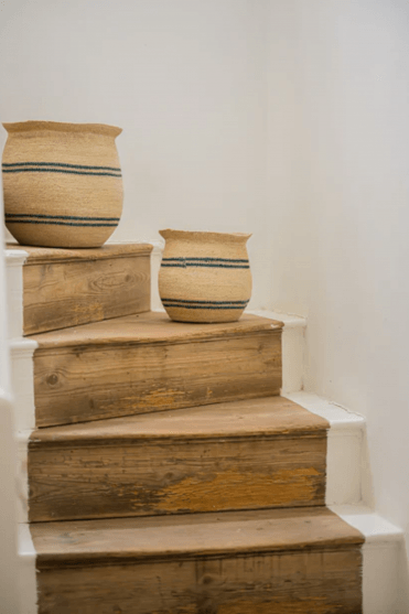 Harbour Stripe Seagrass Belly Basket in Navy Stripe