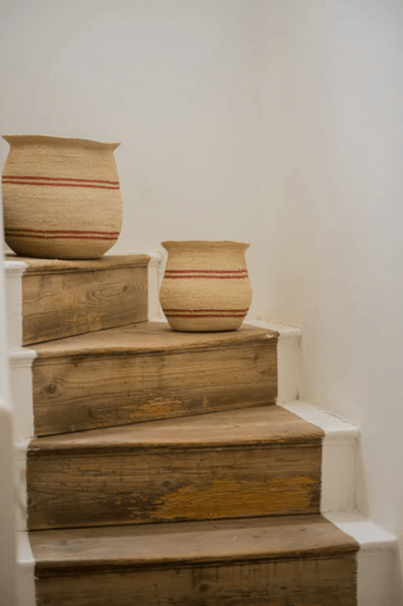 Harbour Stripe Seagrass Belly Basket in Red Stripe