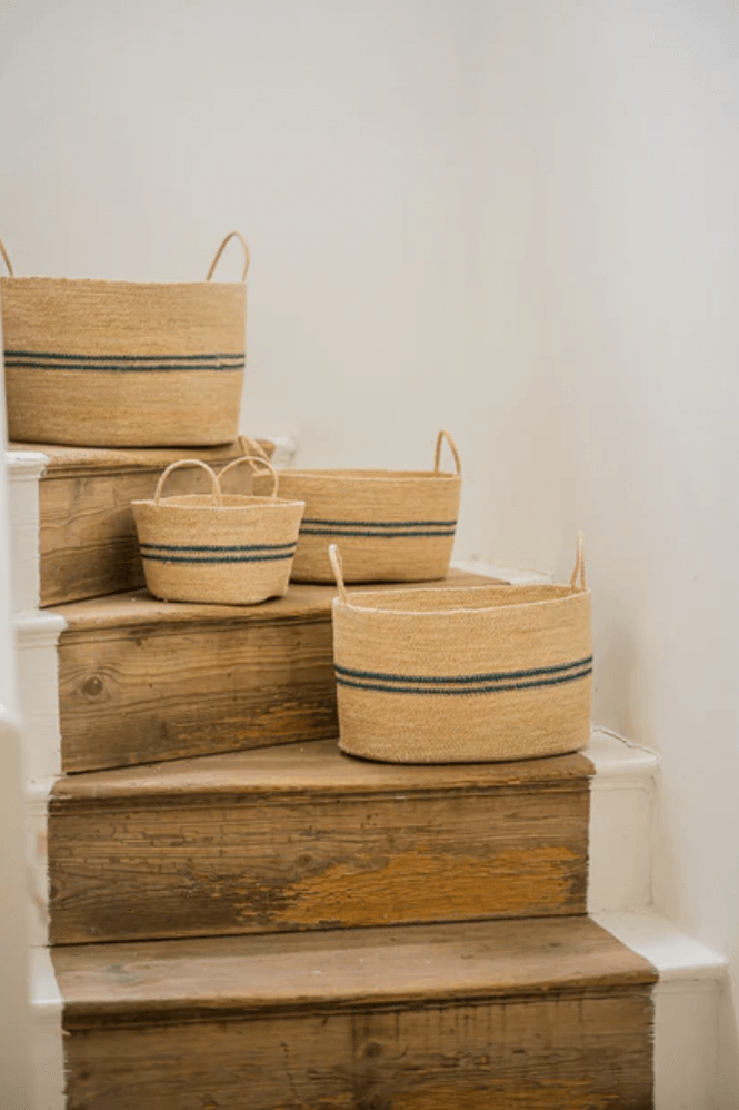 Morgan Wright Harbour Stripe Seagrass Oval Basket in Navy Stripe Set of 4