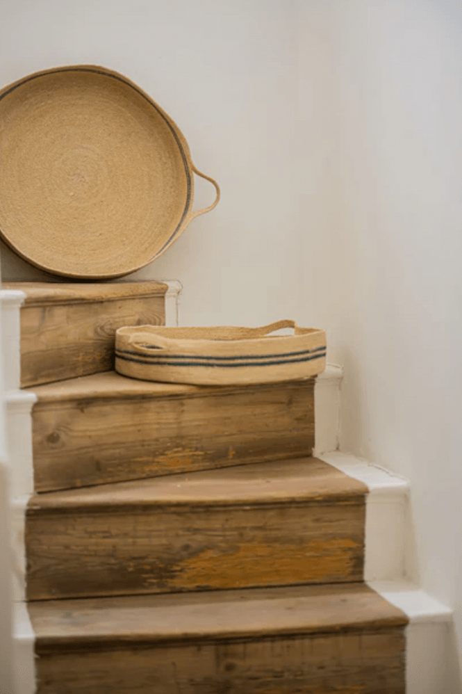 Morgan Wright Harbour Stripe Seagrass Trays with Navy Stripe
