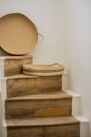 Harbour Stripe Seagrass Trays with Navy Stripe