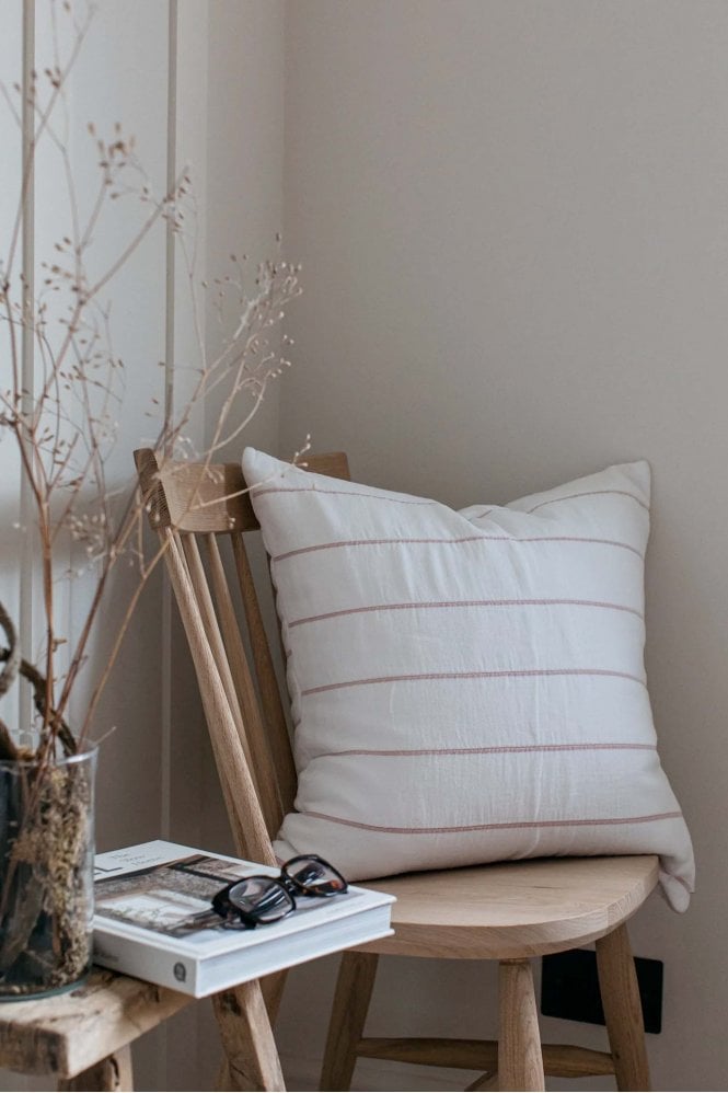 Morgan Wright Isen Wide Stripe Cushion in White and Blush