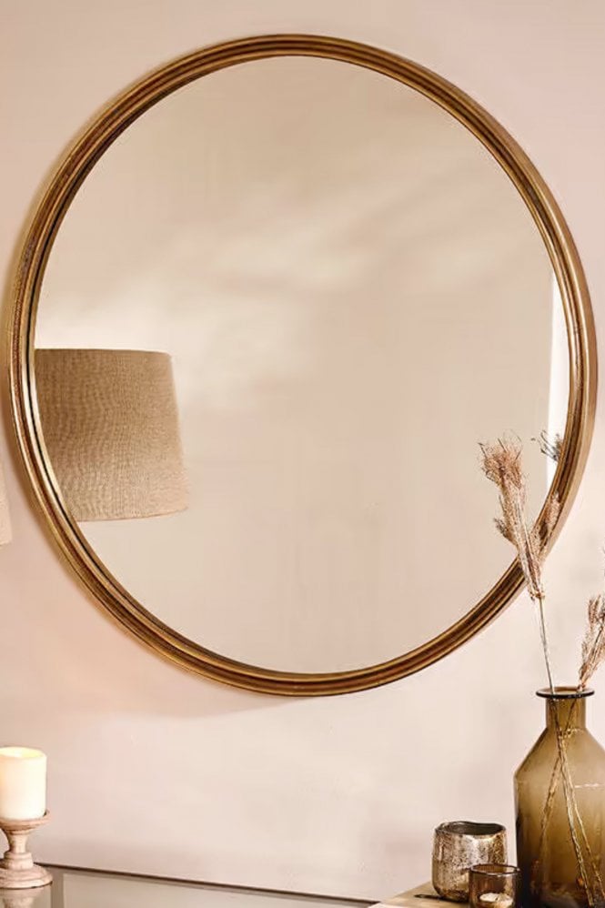 Nkuku Almora Round Mirror in Antique Brass