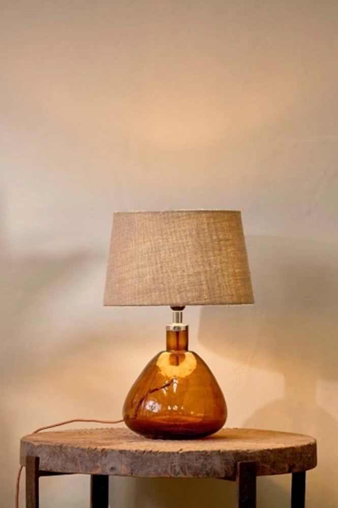 Nkuku Baba Glass Lamp Small Wide in Burnt Amber