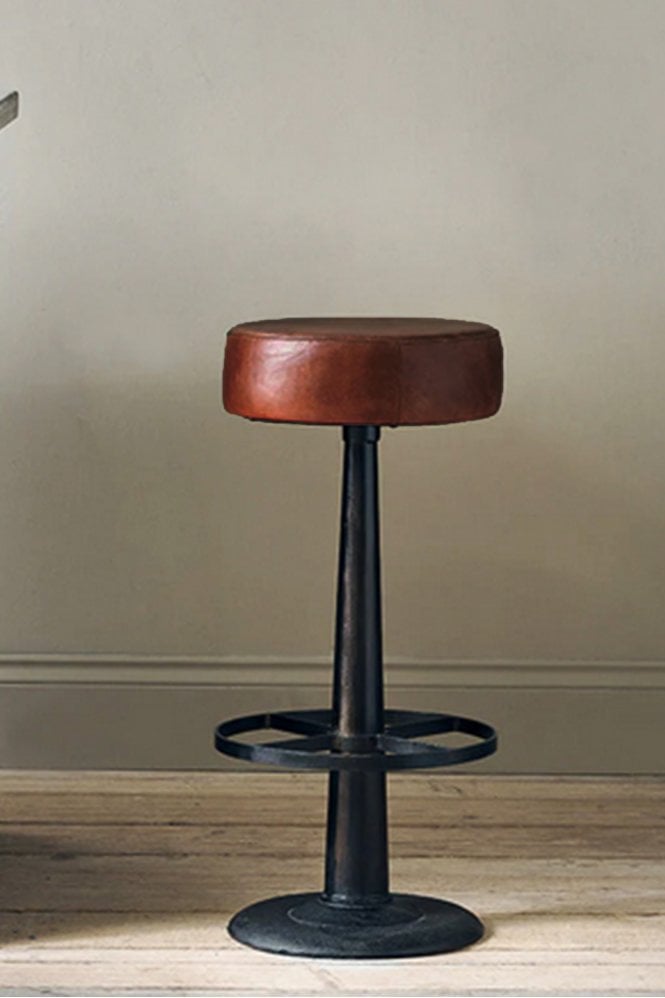 Nkuku Narwana Leather Round Stool in Chocolate Brown