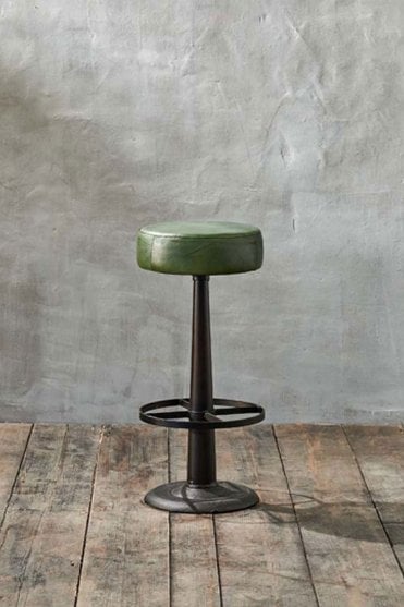 Narwana Leather Round Stool in Rich Green