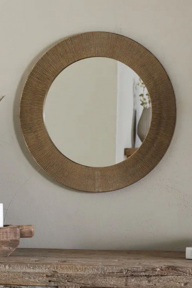 Nkuku Putali Etched Mirror - Antique Brass