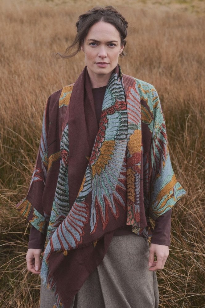 One Hundred Stars Crane Brown Wool Kimono