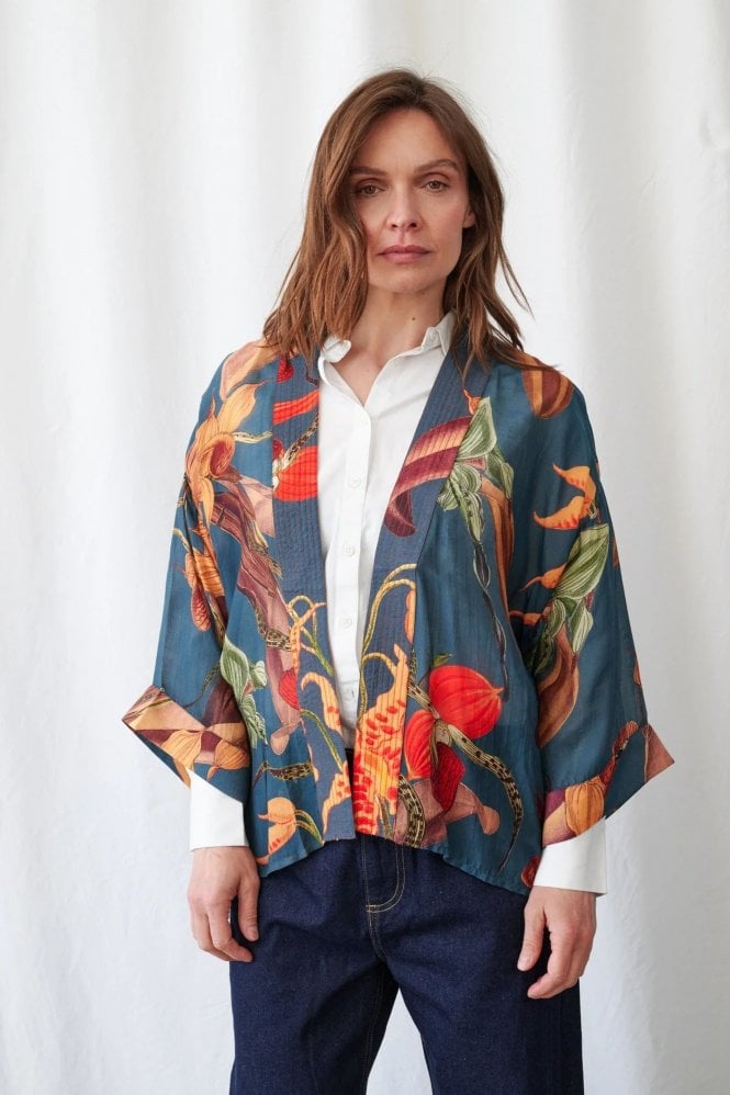 One Hundred Stars Orchid Teal Kimono