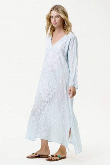 Long Goa Cotton Dress  Blue and White