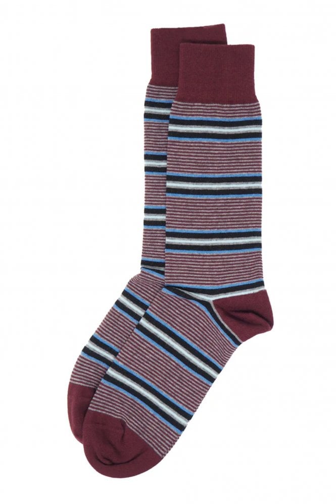 Peper Harow Multistripe Mens Recycled Socks in Burgundy
