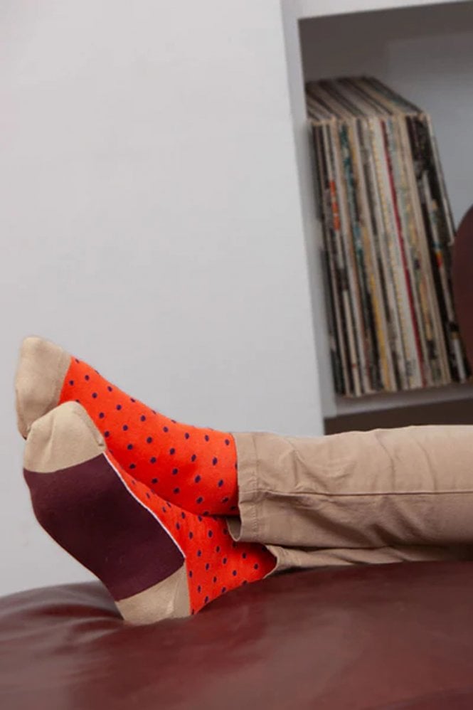 Peper Harow Pin Polka Mens Socks - Orange