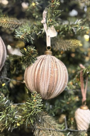 Pewter Ribbed Glass Bauble