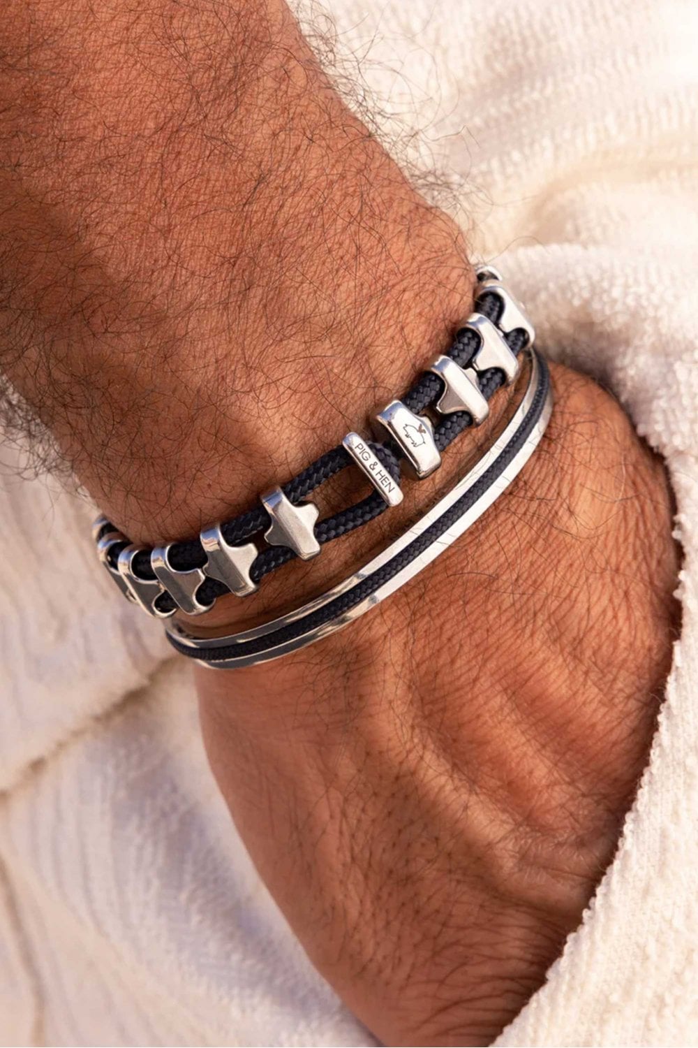 Pig And Hen Bold Bob Bracelet in Navy and Silver Size M/L at Sue