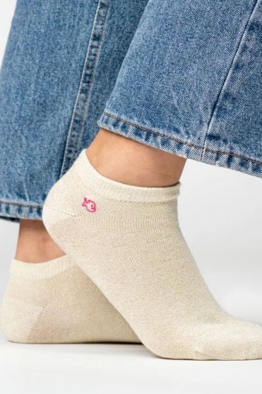 Plain Glitter Ankle Socks in Beige