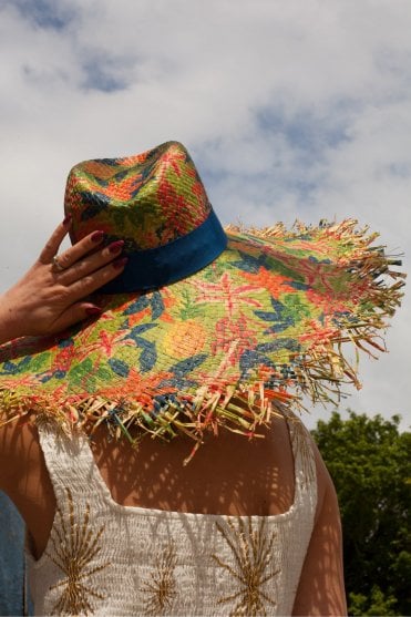 Straw Printed Pamela Green Hat