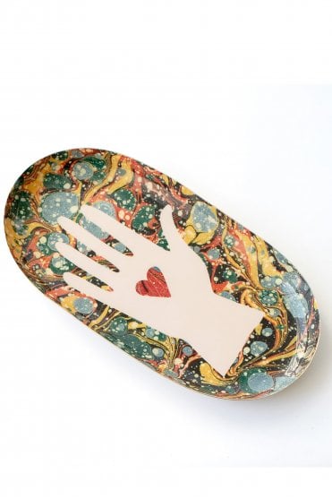 Oval Enamel tray Heart in Hand