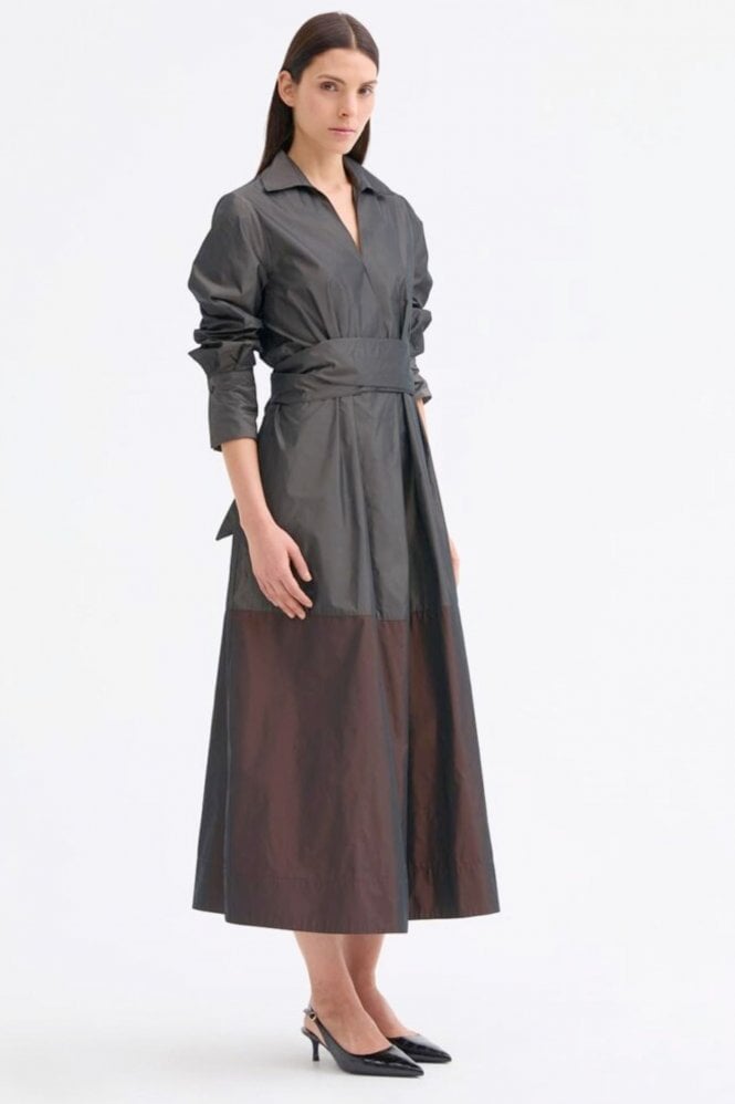 Rosso35 Belted Dress with Contrasting Flouce