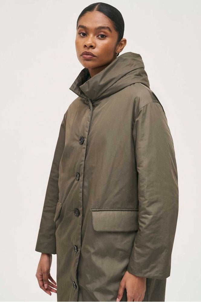 Rosso 35 Long Coat in Olive at Sue Parkinson