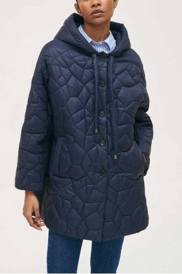 Long Quilted Coat in Navy