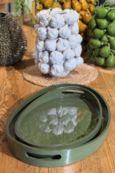 Set of 2 Green Oval tray