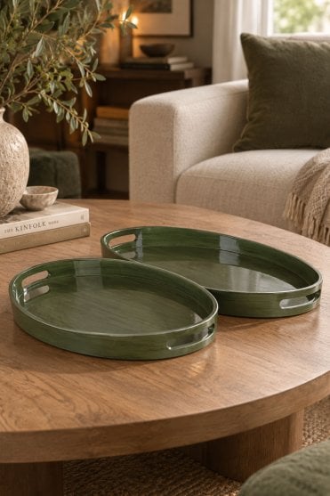Set of 2 Green Oval tray