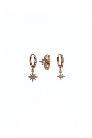 Set of 3 Earrings in Gold/Clear