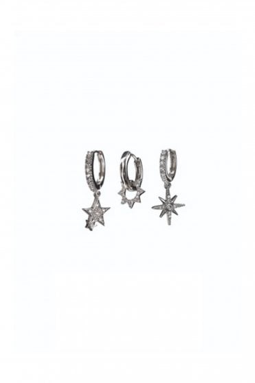 Set of 3 Earrings in Silver/Clear
