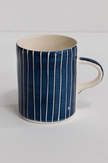 Sgrafitto Demi Stripe Mug in Blue