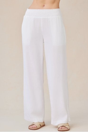 Smocked Waist Wide Leg in White