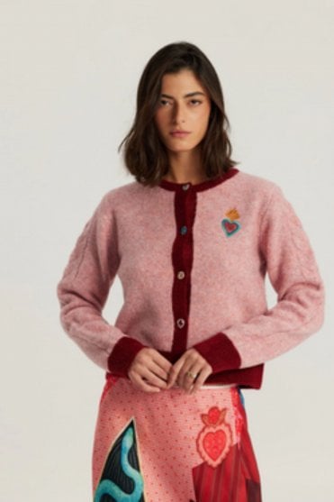 Sofi Cable Knit Cardigan in Pink
