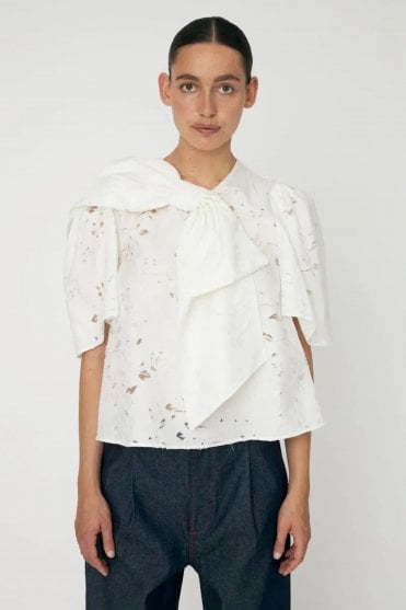 Festive Blouse with Bow in White