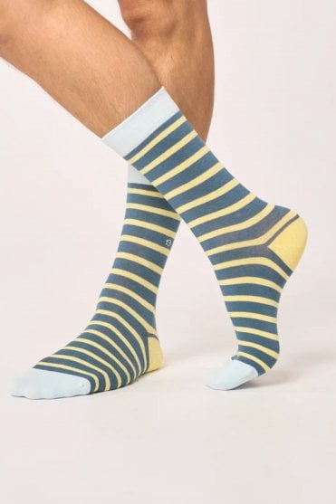  Striped Socks in Petrol Blue and Yellow