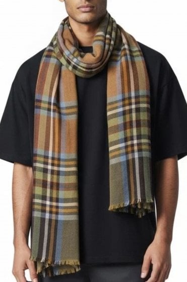 Tartan Scarf in Camel Blue Burgundy