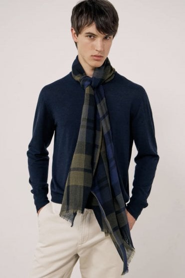 Tartan Scarf in Navy Indigo Olive